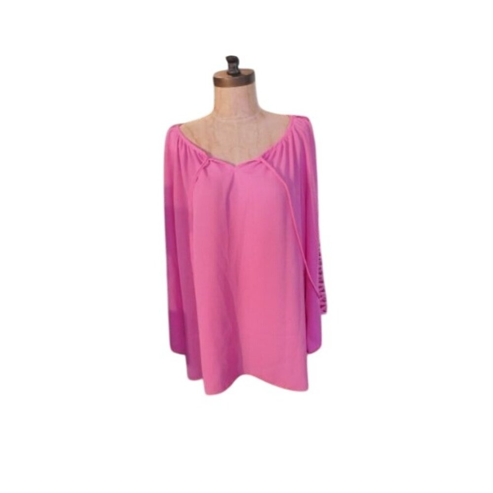 Zac & Rachel Size XL Pink Cut Out Sleeve Tie Vneckline Blouse